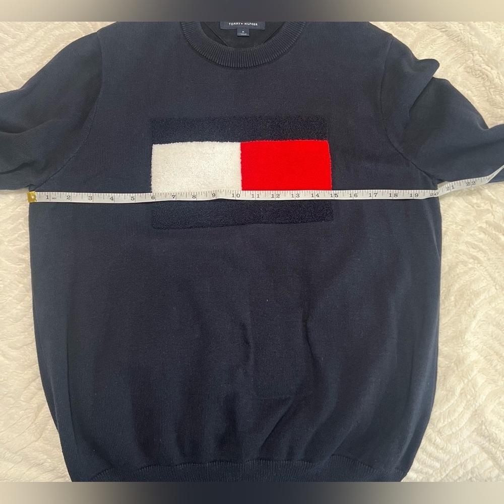 Tommy Hilfiger Flag Logo Crewneck Sweater Men’s Medium Navy Cotton Classic - Picture 5 of 10